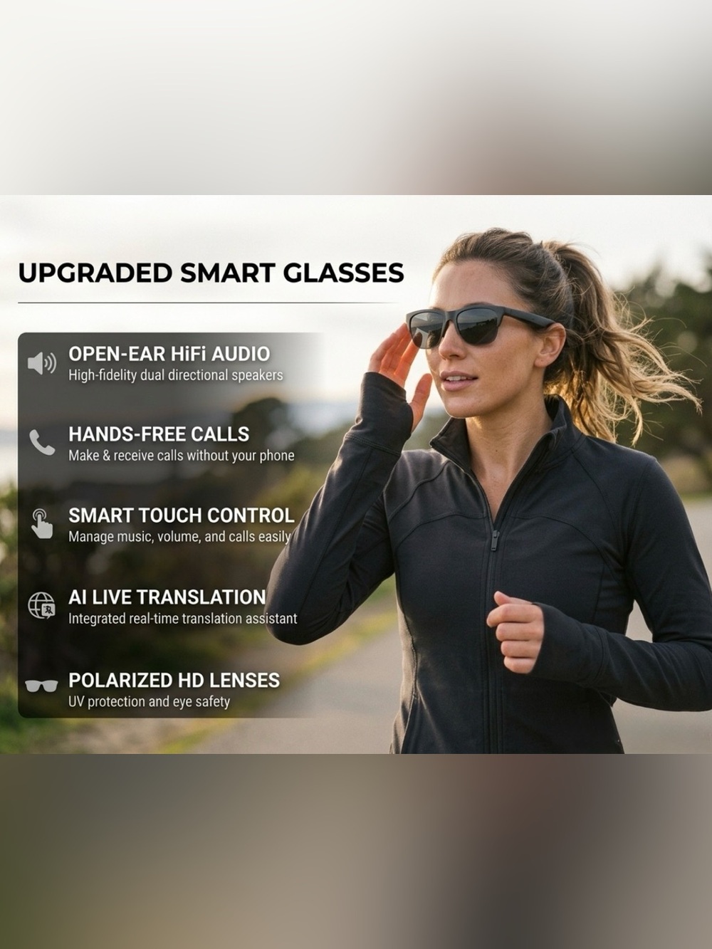 AI Wireless Bluetooth Smart Sunglasses Translating Connect to Phone - Picture 2 of 10